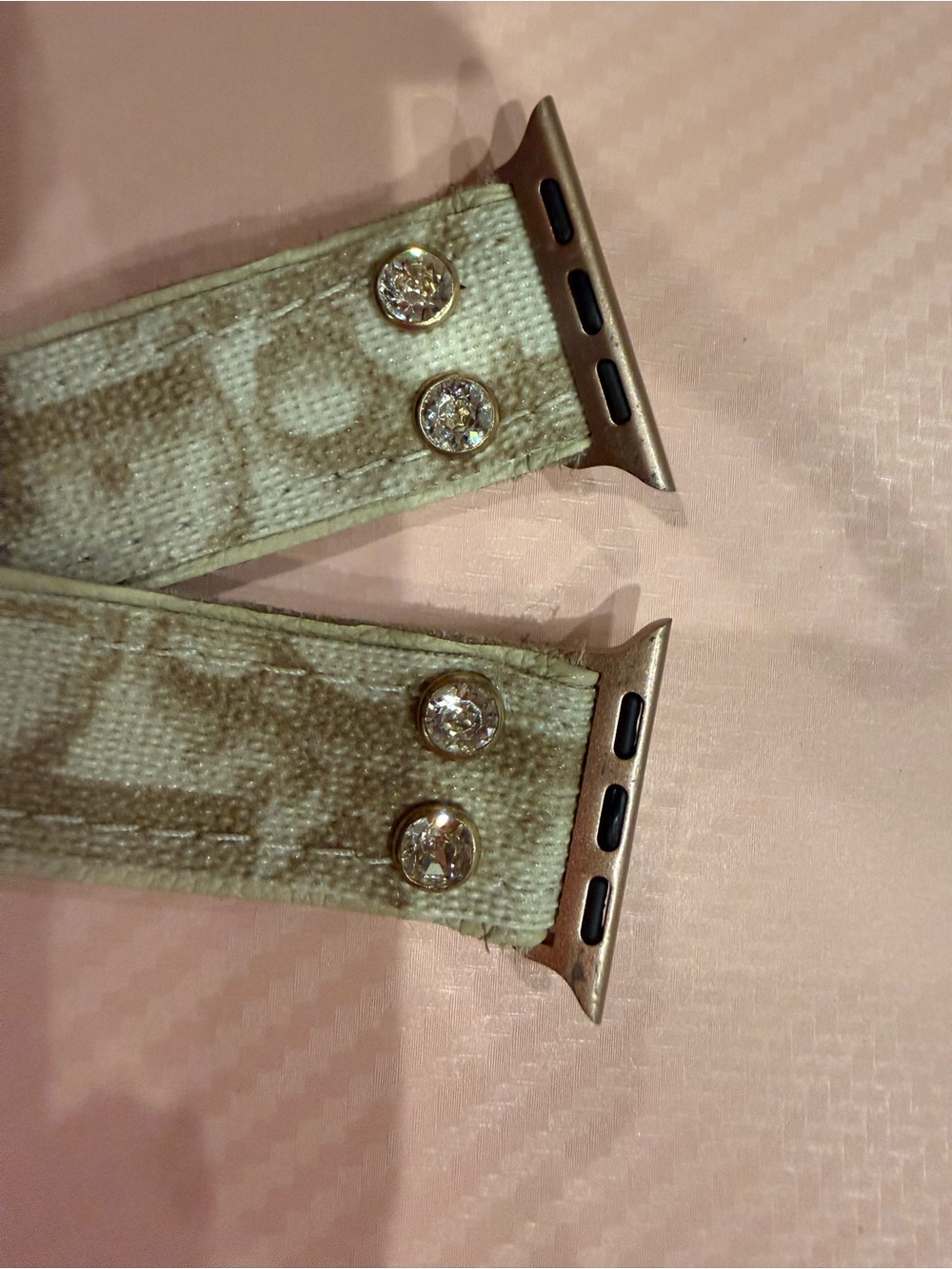 Dior Beige Fabric Apple Watch Band Adapter with Rose-Gold Hardware - Picture 3 of 6